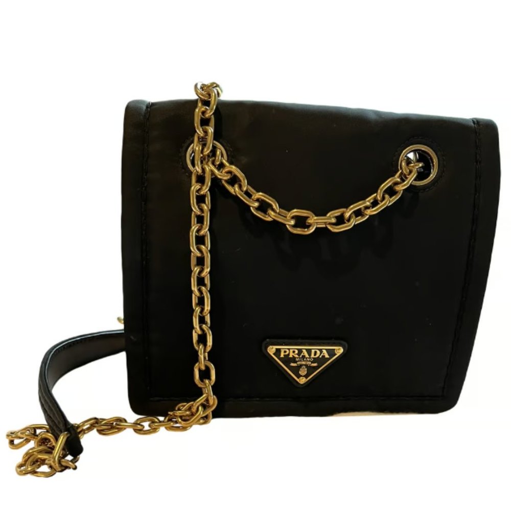 Prada Tessuto Nylon Chain Crossbody Shoulder Bag Black - Picture 2 of 16